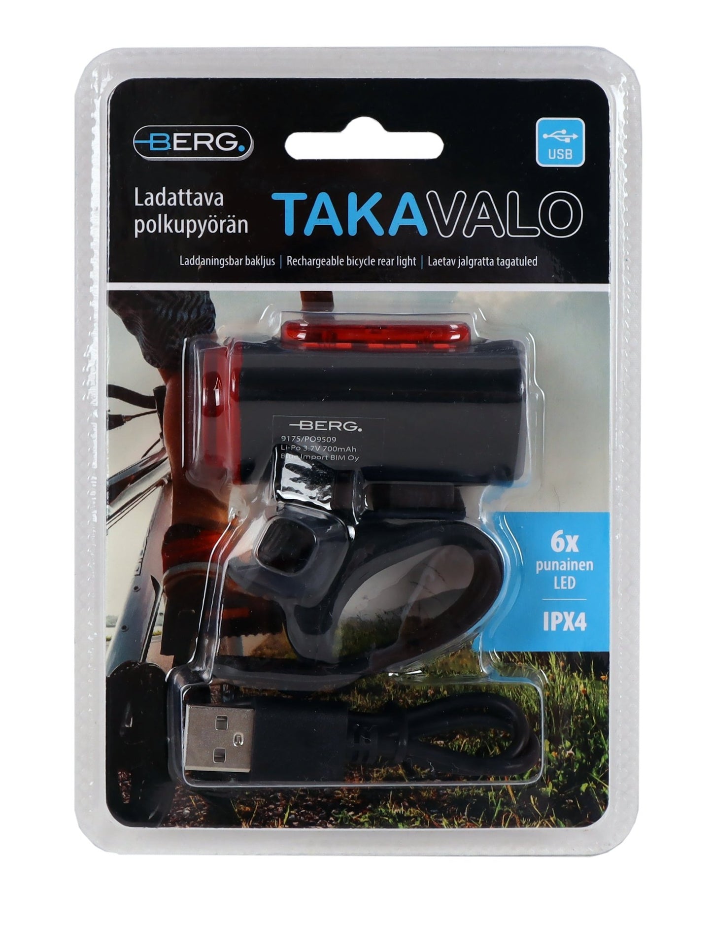 Berg Polkupyörän takavalo LED, ladattava - My Store - #Otsavalot# - #Taskulamput# - #Otsalamput#