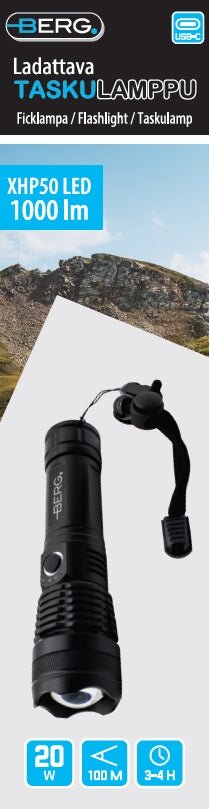 Berg Taskulamppu Ladattava 20W 1000lm hybridi - My Store - #Otsavalot# - #Taskulamput# - #Otsalamput#