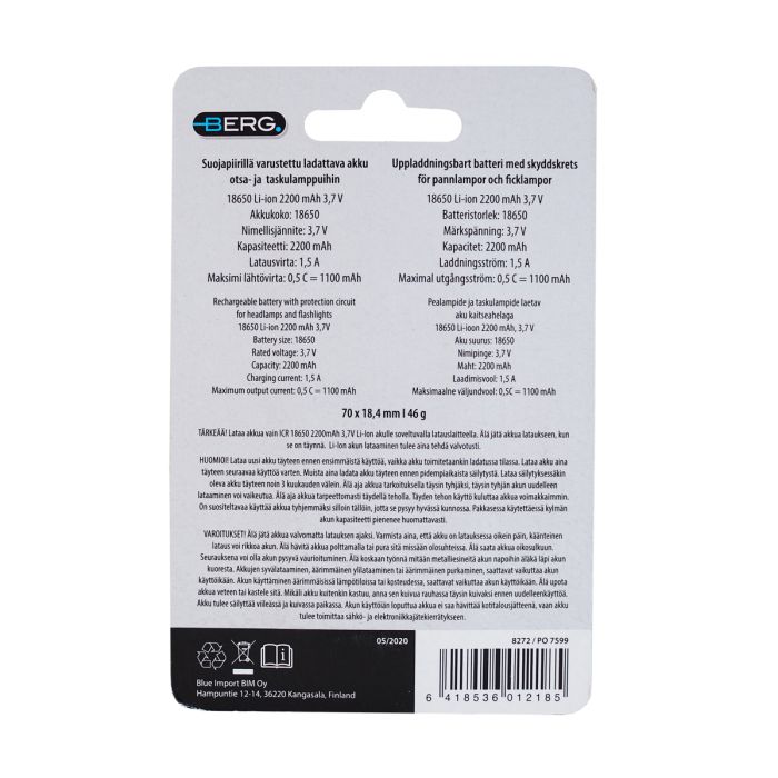 Berg Vara - akku 18650 Li - ion 2200 mAh 3,7V - My Store - #Otsavalot# - #Taskulamput# - #Otsalamput#